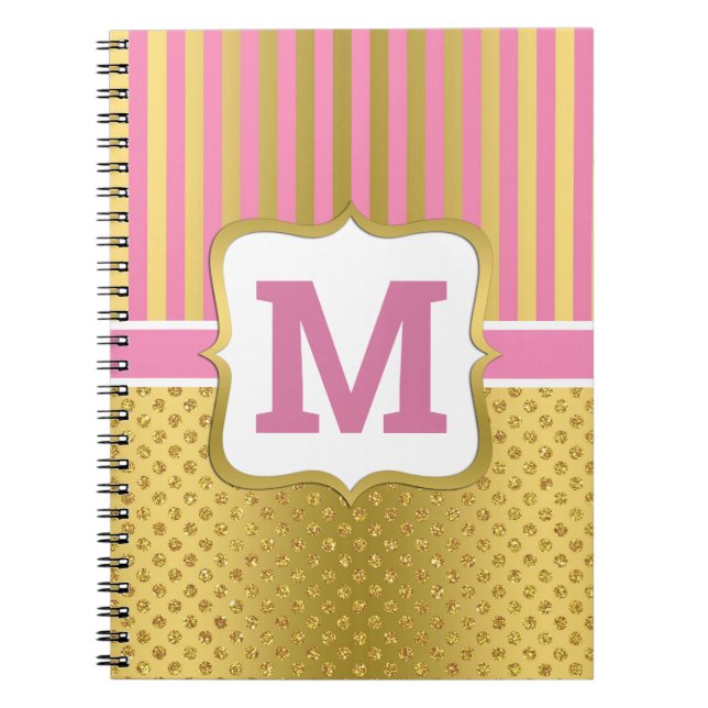 Söt Guld Glitter-punkter och Rosa Rand Anteckningsbok (Framsidan)