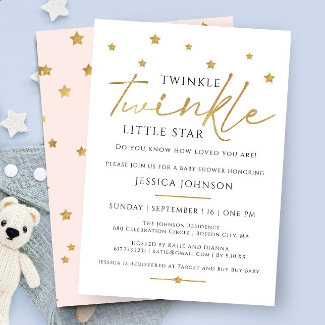 Söt guld glittrande lilla stjärna baby shower inbjudningar (Skapare uppladdad)