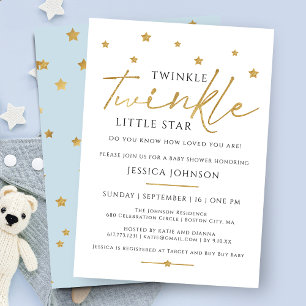 Söt guld glittrande lilla stjärna baby shower inbjudningar