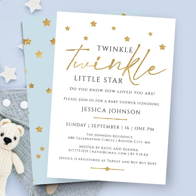 Söt guld glittrande lilla stjärna baby shower inbjudningar (Skapare uppladdad)