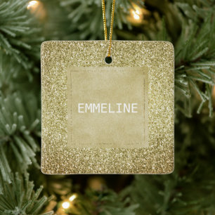 Söt Guld Glitzy Glitter jul Namn Julgransprydnad Keramik