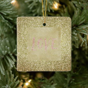 Söt Guld Glitzy Glitter jul Rosa Kärlek Julgransprydnad Keramik