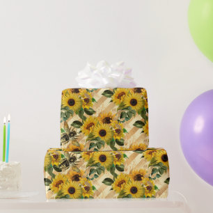 Söt Guld Gult Solros Bouquet Rand Bees Presentpapper