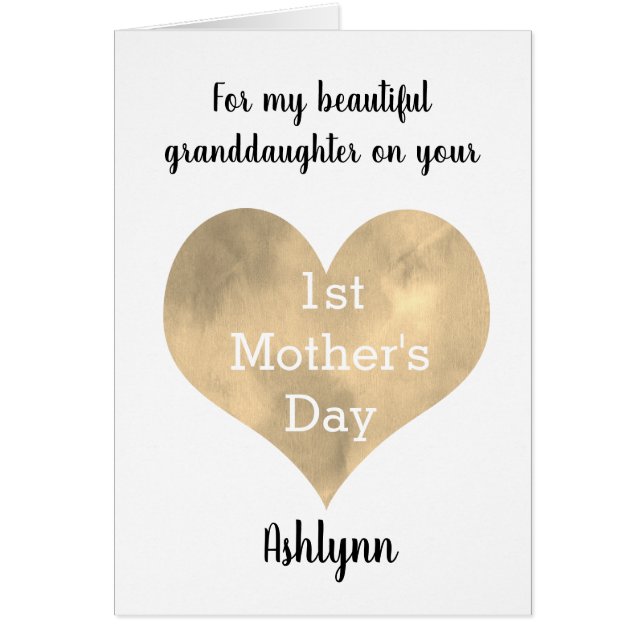 Söt Guld Heart 1:a Mors dag Granddotter Hälsningskort (Framsidan)