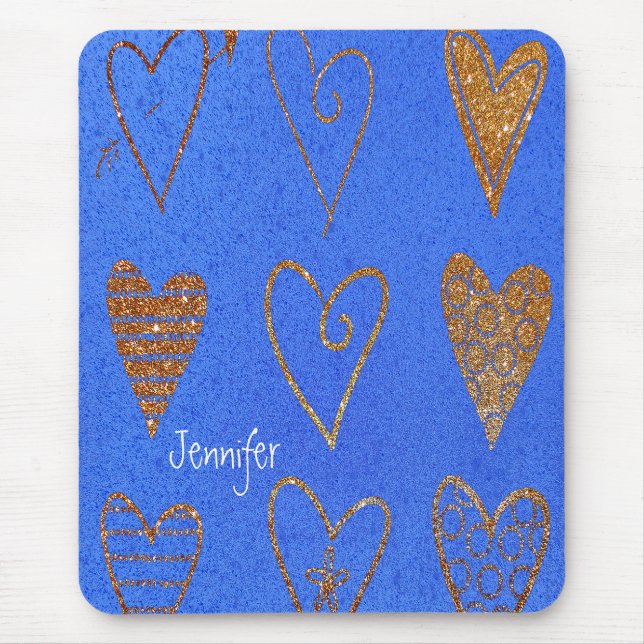 Söt Guld Hearts Anpassningsbar Mouse Pad Musmatta (Framsidan)