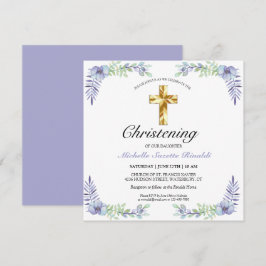 Söt Guld Kor Lavender Blommigt Christening Kort
