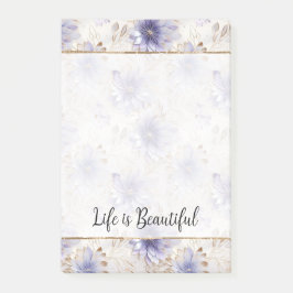 Söt Guld Lila Pearl White Flowers Post-it Block