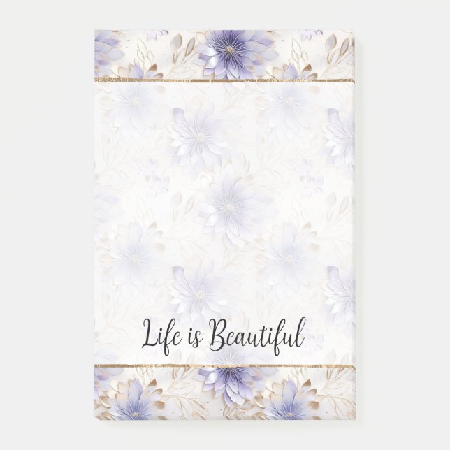 Söt Guld Lila Pearl White Flowers Post-it Block (Framsida)