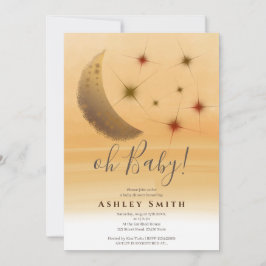 Söt guld måne stjärnor guld akvarell baby shower inbjudningar