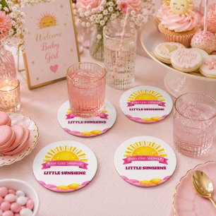 Söt guld- och rosa solskensfirande för babyflicka underlägg papper rund