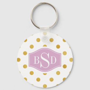 Söt guld och vit polka dots mönster monogram nyckelring