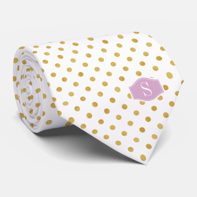 Söt guld och vit polka dots mönster monogram slips (Rullad)
