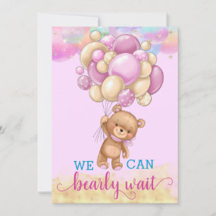 Söt guld regnbåge teddybjörn ballonger baby shower inbjudningar