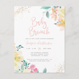Söt Guld  Rosa Blommigt Babykläder Brunch   Inbjudan Vykort