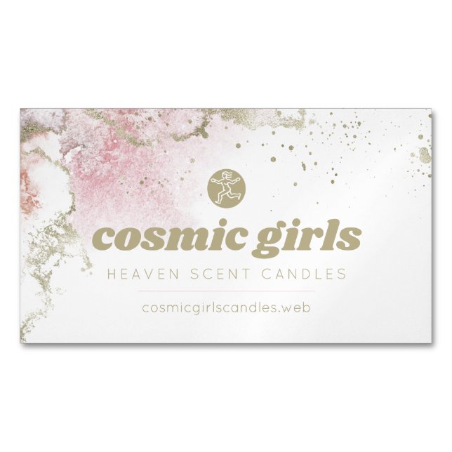 Söt Guld & Rosa Watercolor Magnetiska Visitkort (Framsida)