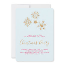 Söt Guld Snöflingor på blå, passiv Inbjudan