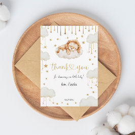Söt Guld Starry Sleeping Lejon Baby Shower Tack Kort