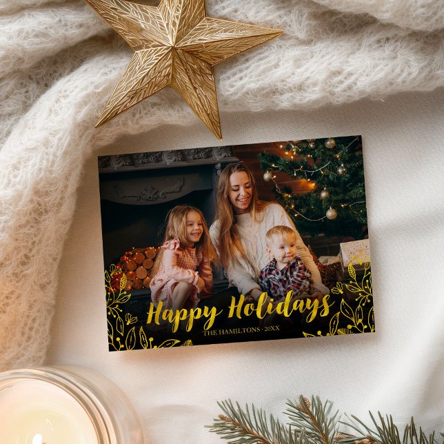 Söt guldbladig God Jul-fotografi jul Vykort (Skapare uppladdad)