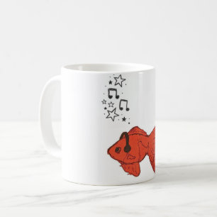 Söt guldfisk kaffemugg med hörlurar