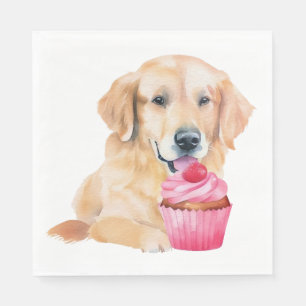 Söt Guldsvart Retriever Cupcake Akvarell Valp Hund Pappersservett