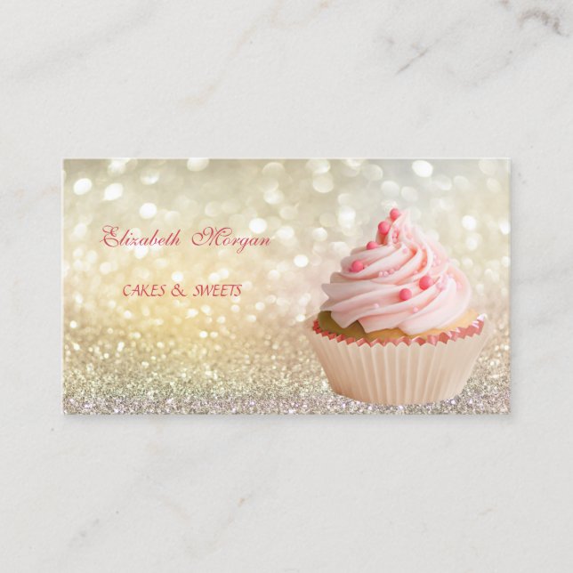 Söt Gullig Elegant Bokeh Cupcake Bageri Visitkort (Framsida)
