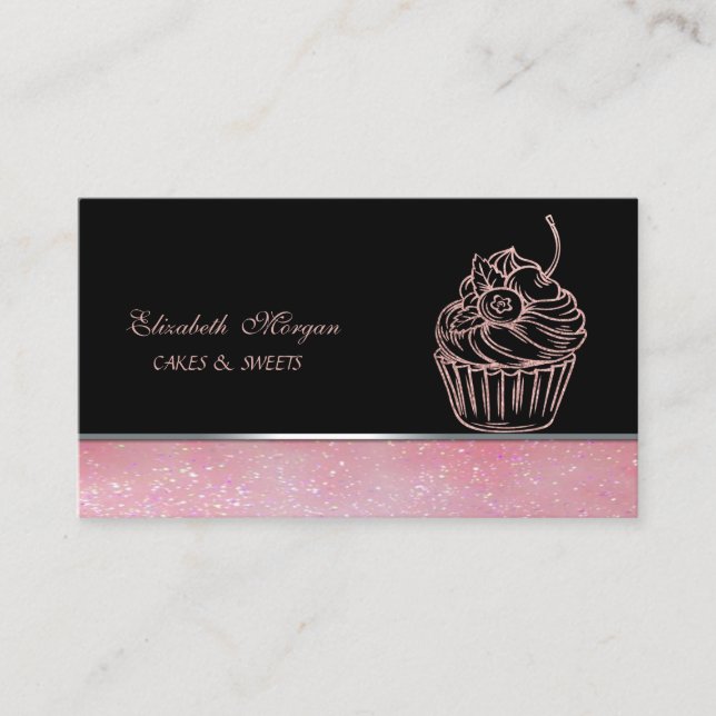 Söt Gullig Elegant, Glittrig Cupcake-bageri Visitkort (Framsida)