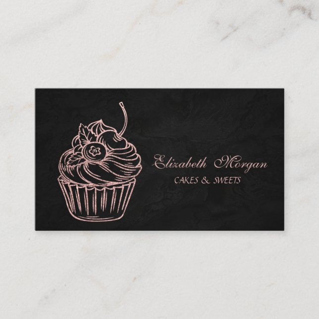 Söt Gullig, Glitter Cupcake, Svart Visitkort (Framsida)