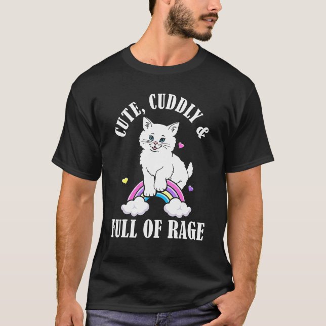 Söt Gullig Och Full Av Ilsken Katt Regnbåge T Shirt (Framsida)