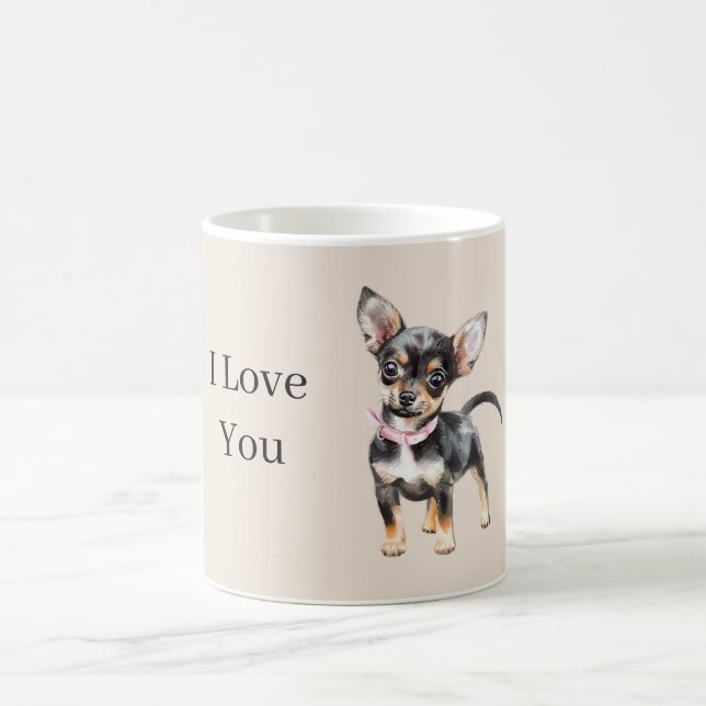 Söt Gullyg Brun Krämfärgad Chihuahua Hund Kaffemugg (Center)