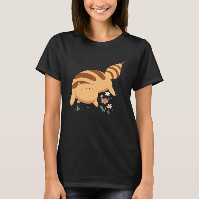 Söt gulrandig bie katt med blommor t shirt (Framsida)