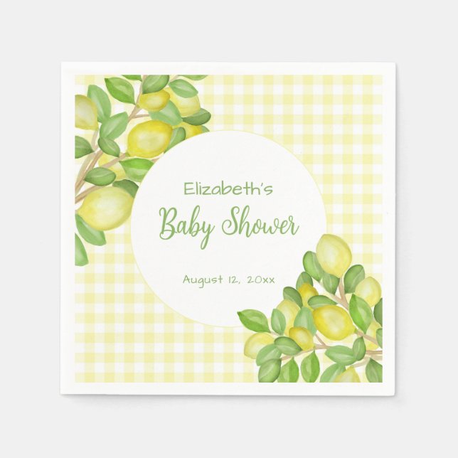 Söt gulrutig rutig baby shower servett (Framsidan)