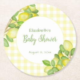 Söt gulrutig rutig babyshowersunderlägg underlägg papper rund