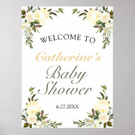 Söt Gult Blommigt Baby Shower Välkommen Poster