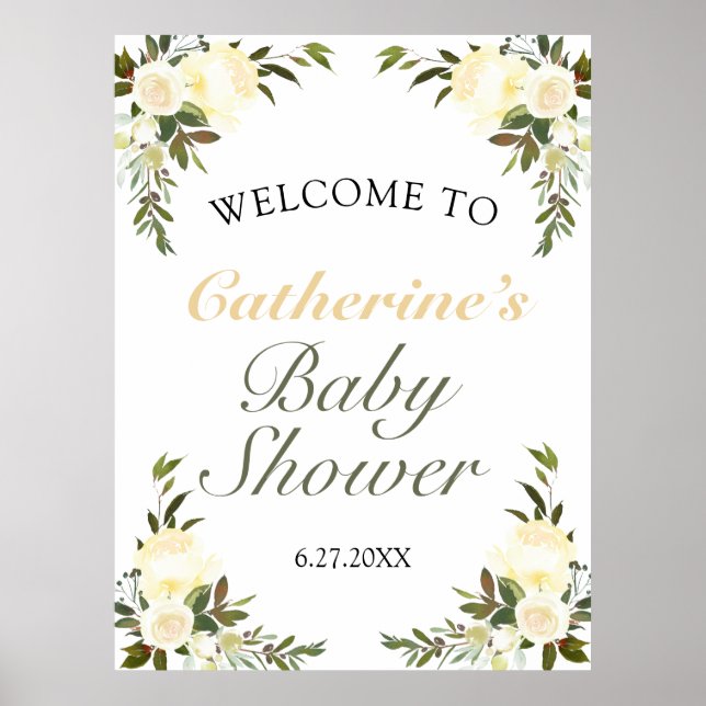 Söt Gult Blommigt Baby Shower Välkommen Poster (Framsidan)