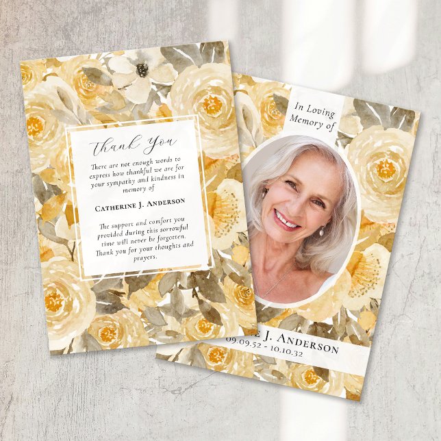 Söt Gult Blommigt Fotosympati Funeral Tack Kort (Skapare uppladdad)