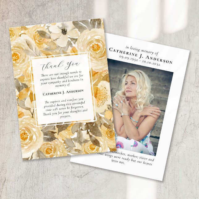 Söt Gult Blommigt Fotosympati Funeral Tack Kort (Skapare uppladdad)
