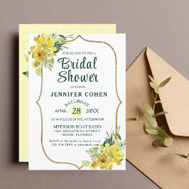 Söt Gult Blommigt Guld Bouquet Möhippa Inbjudningar