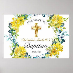 Söt Gult Blommigt Guld Kor Baptism Välkomstorm Poster