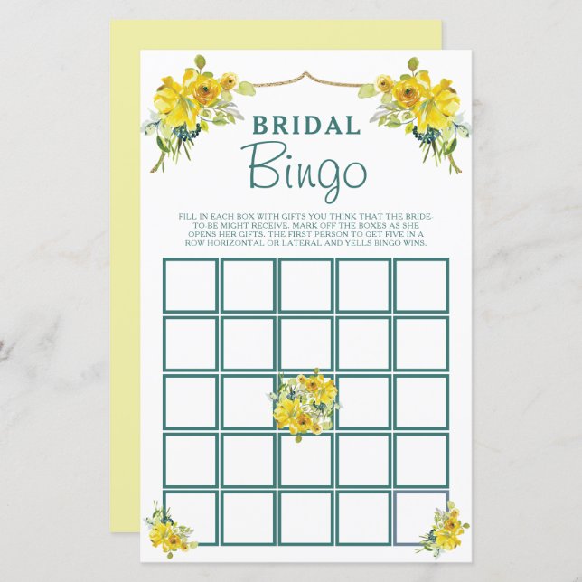 Söt Gult Blommigt Möhippa Bingo Game (Fram/baksida)