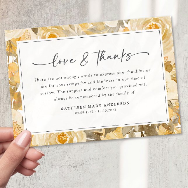 Söt Gult Blommigt Sympati Funeral Tack Kort (Skapare uppladdad)