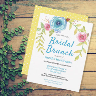 Söt Gult Blue Blommigt Möhippa Brunch Blue Inbjudningar