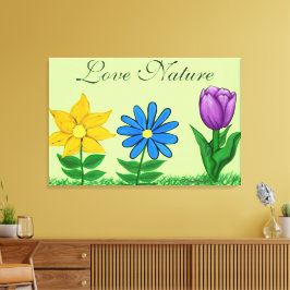 Söt Gult Blue Lila Blommigt Garden Canvas