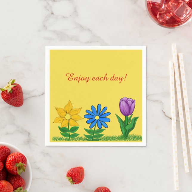 Söt Gult Blue Lila blommor Gult Napkins Pappersservett (Insitu)