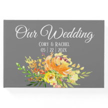 Söt Gult Bouquet på Grått Bröllop Guestbook