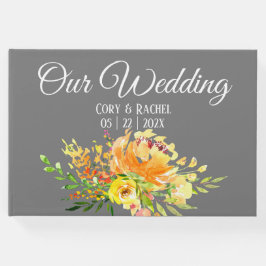 Söt Gult Bouquet på Grått Bröllop Guestbook Gästböcker