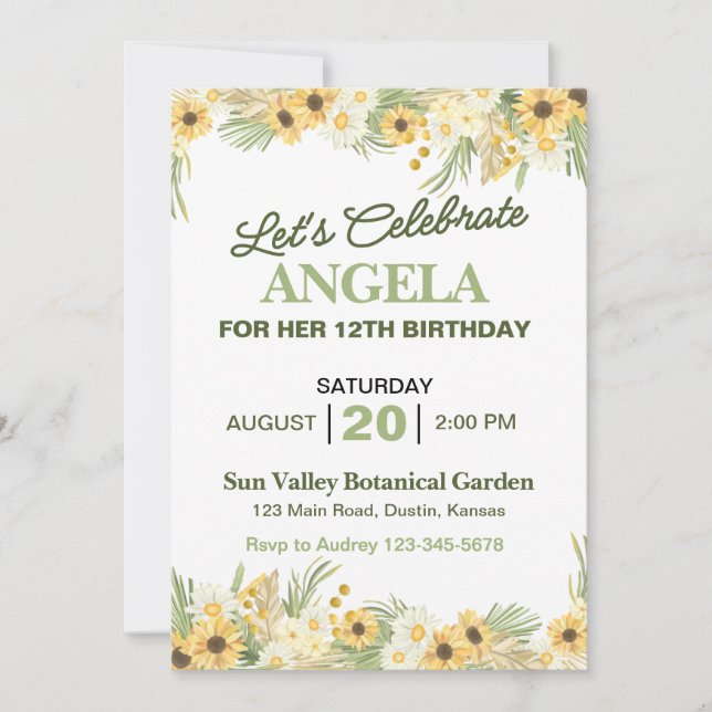 Söt Gult Daisy Födelsedagsfest inbjudan (Framsida)