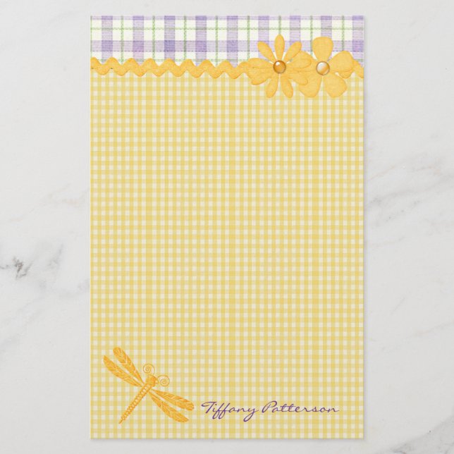 Söt Gult Gingham Anpassningsbar Stationery Brevpapper (Framsida)