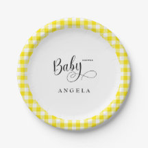 Söt Gult Gingham Baby Shower