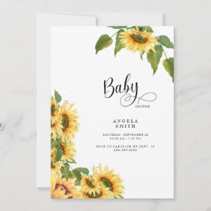 Söt Gult Gingham Solros Baby Shower II Inbjudningar