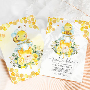 Söt Gult Guld Honungsbin Blommigt Babyskåda Inbjudningar